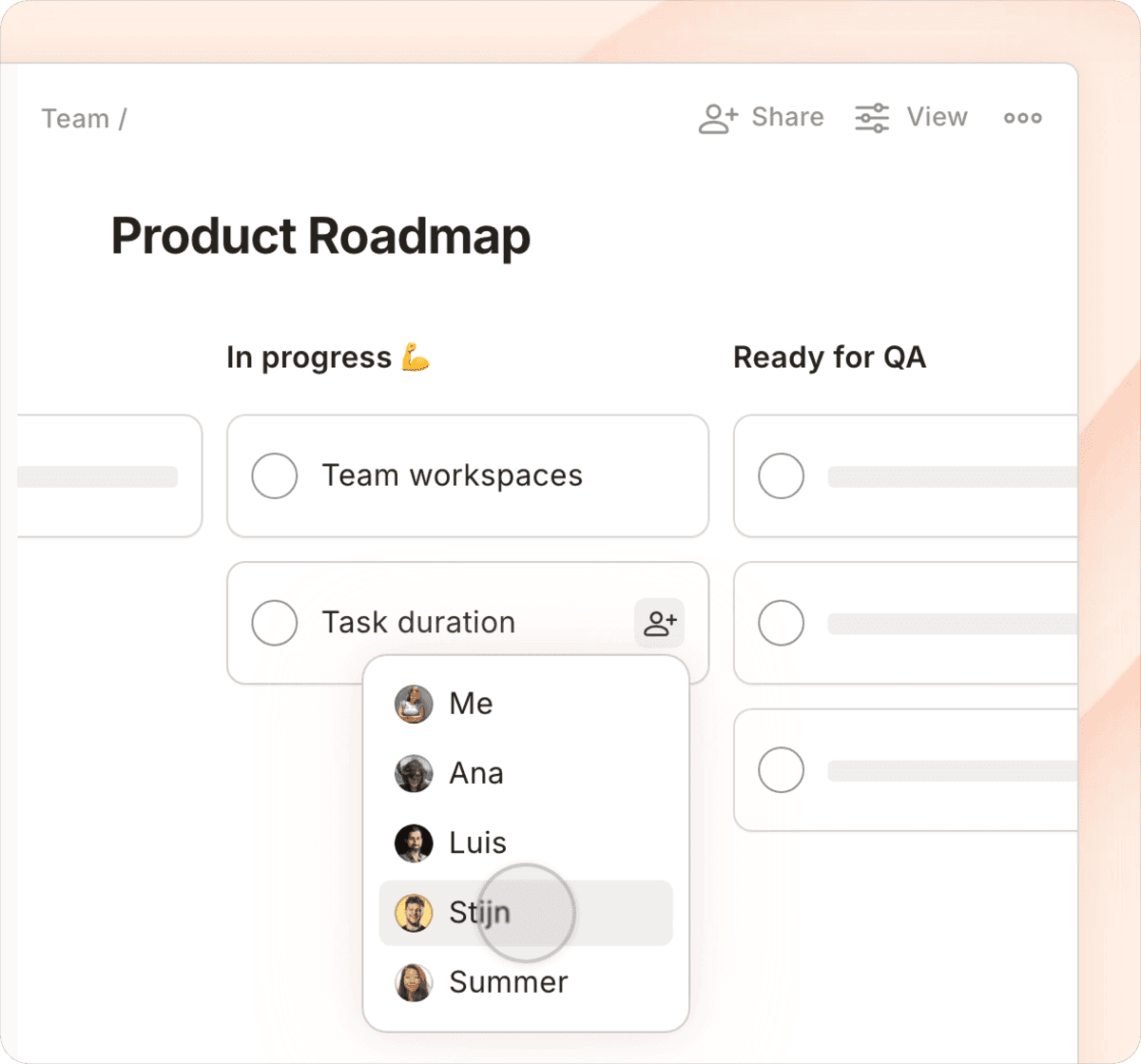 Proyecto de equipo en Todoist con una tarea y menú para elegir responsable