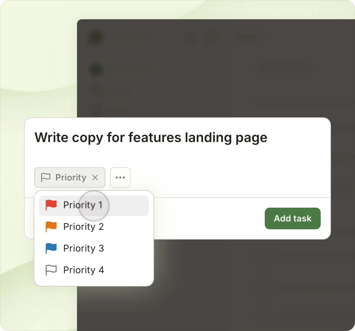 Menú de prioridades de una tarea en la interfaz de Todoist